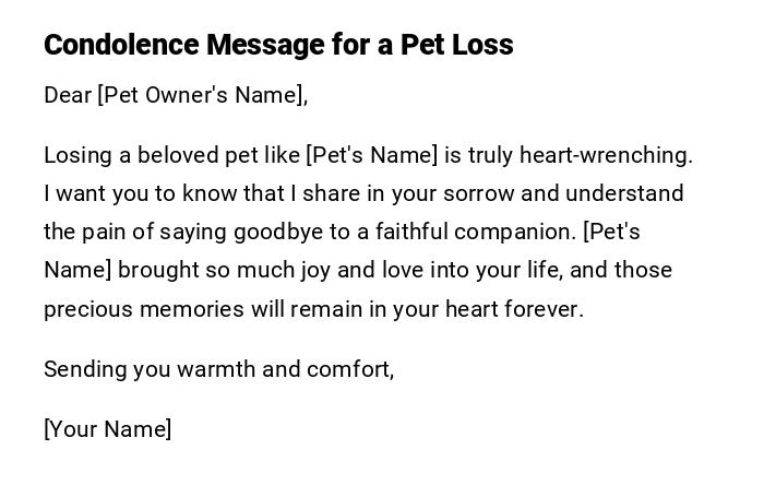 Condolence Message for a Pet Loss