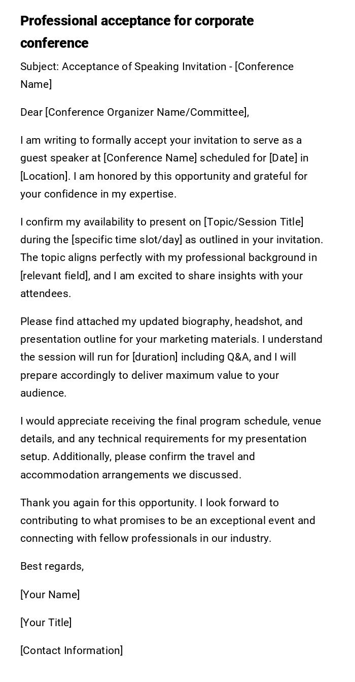 Professional acceptance for corporate conference