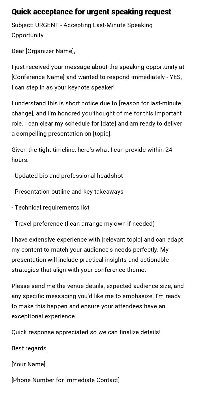 Quick acceptance for urgent speaking request
