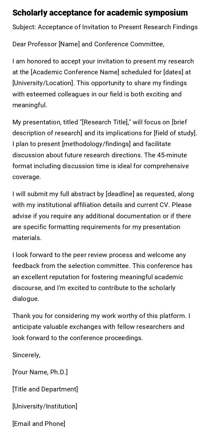 Scholarly acceptance for academic symposium
