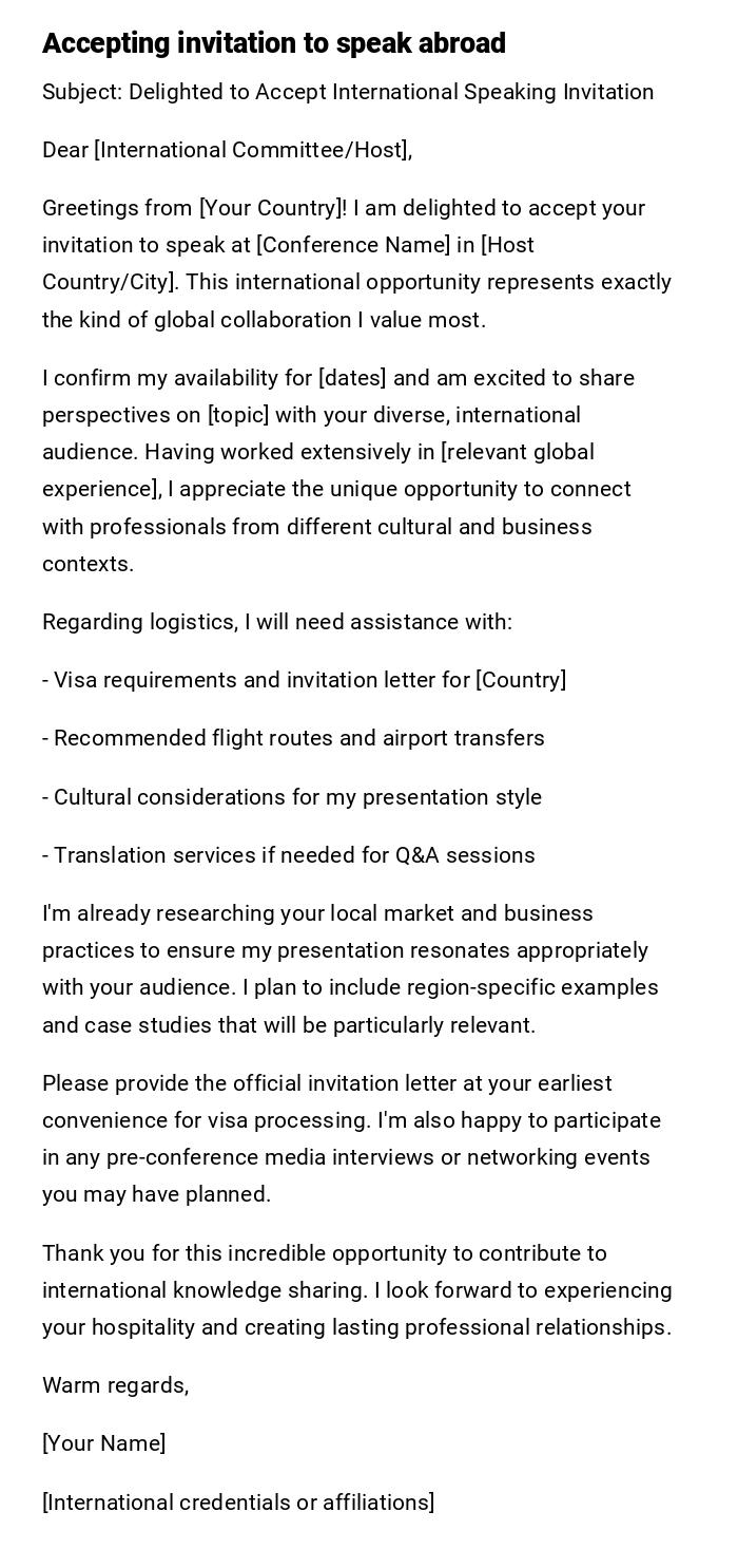 Accepting invitation to speak abroad