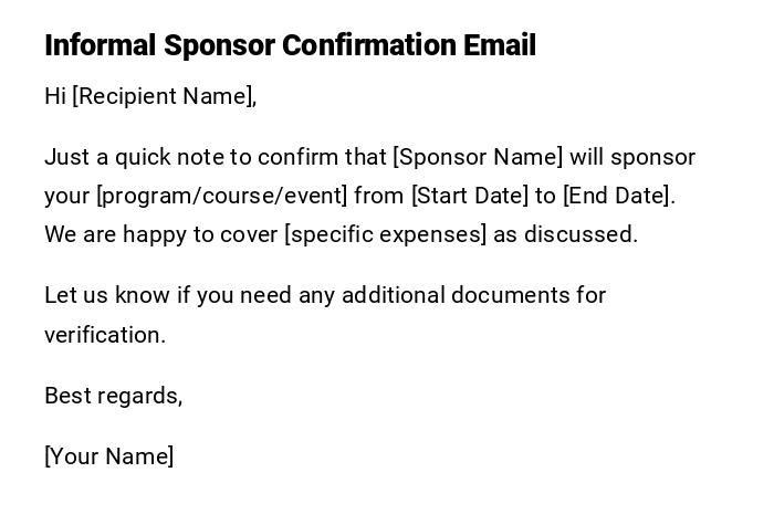 Informal Sponsor Confirmation Email