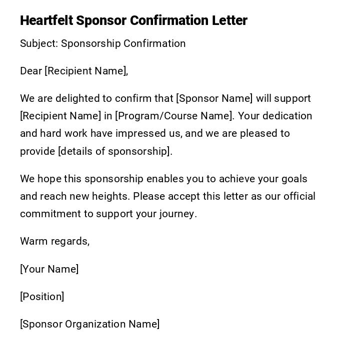 Heartfelt Sponsor Confirmation Letter