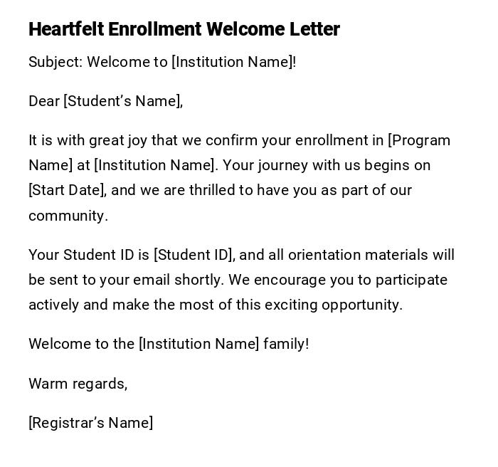 Heartfelt Enrollment Welcome Letter