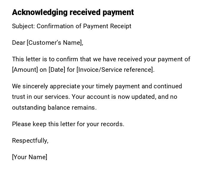 Acknowledging received payment