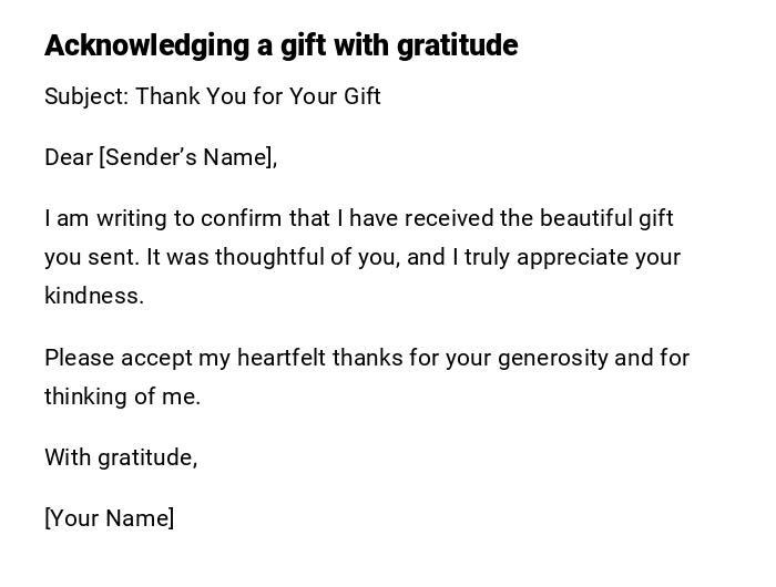 Acknowledging a gift with gratitude