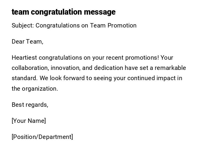 team congratulation message