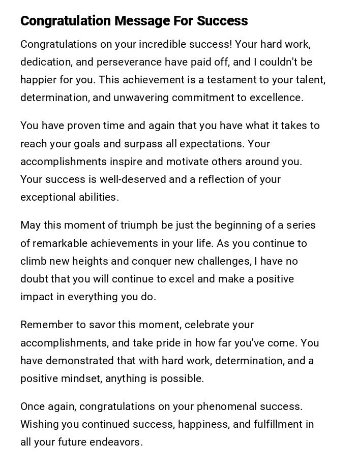 Congratulation Message For Success