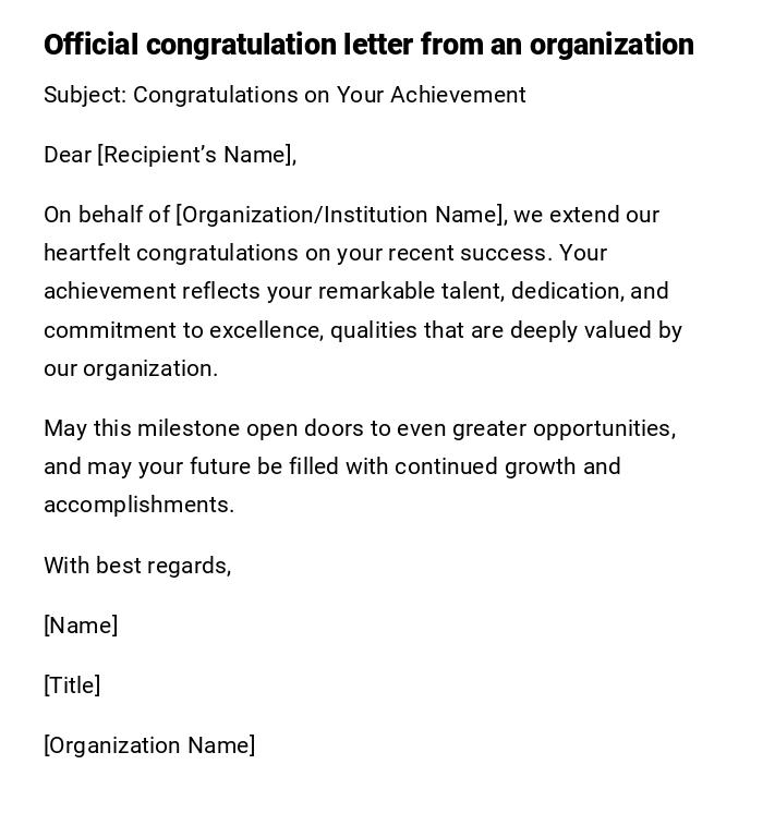 Official congratulation letter from an organization