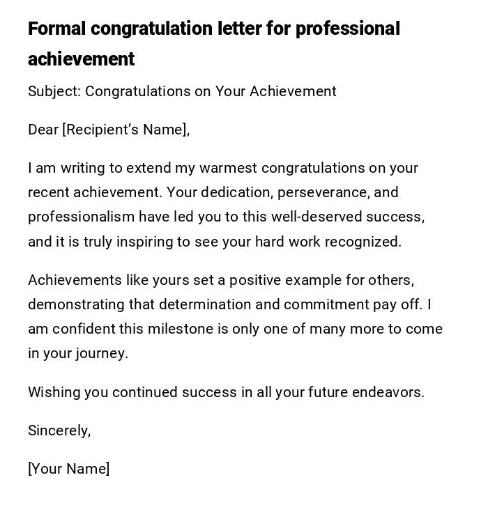 Formal congratulation letter for professional achievement