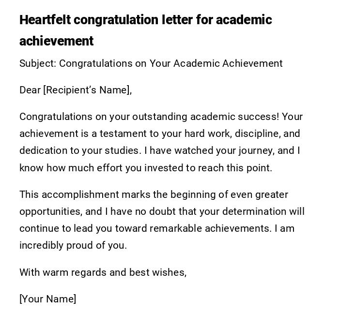 Heartfelt congratulation letter for academic achievement