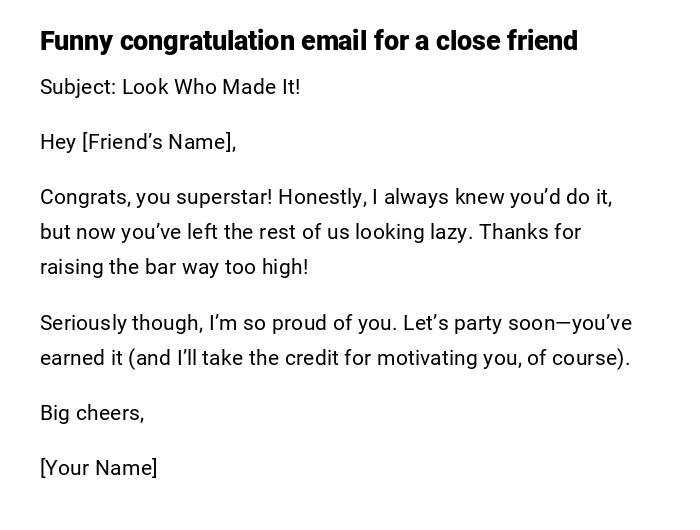 Funny congratulation email for a close friend