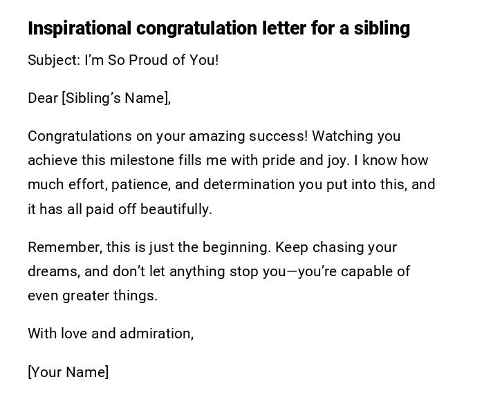 Inspirational congratulation letter for a sibling