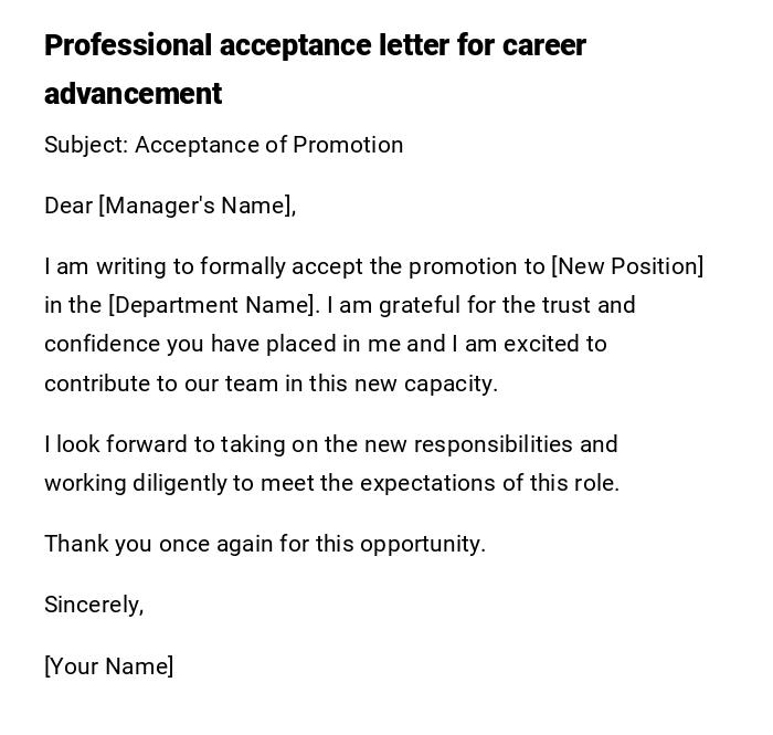 Professional acceptance letter for career advancement