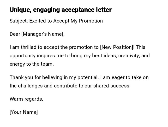 Unique, engaging acceptance letter