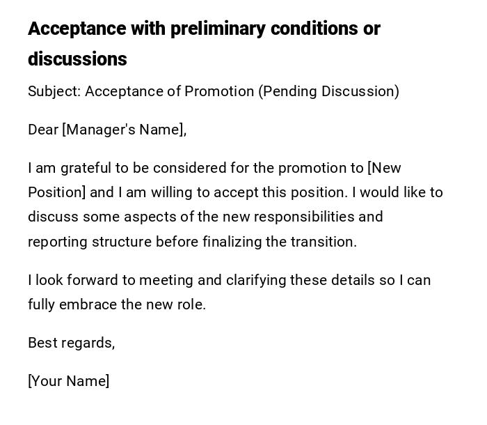 Acceptance with preliminary conditions or discussions