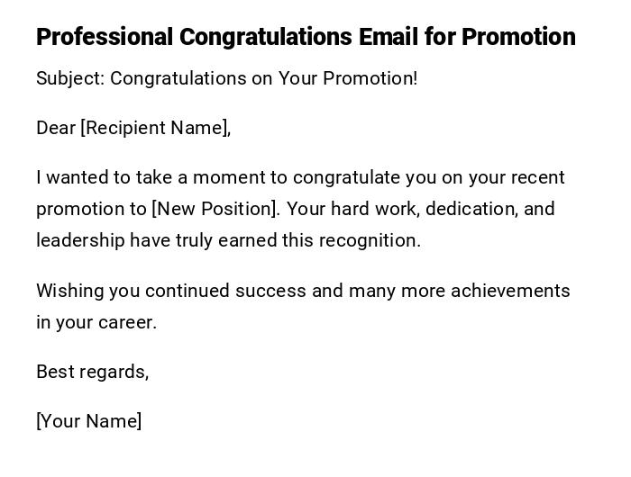Professional Congratulations Email for Promotion
