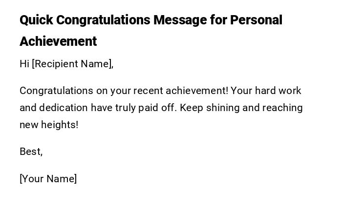 Quick Congratulations Message for Personal Achievement