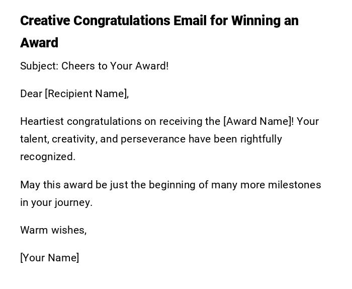 Creative Congratulations Email for Winning an Award