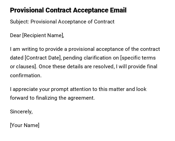 Provisional Contract Acceptance Email