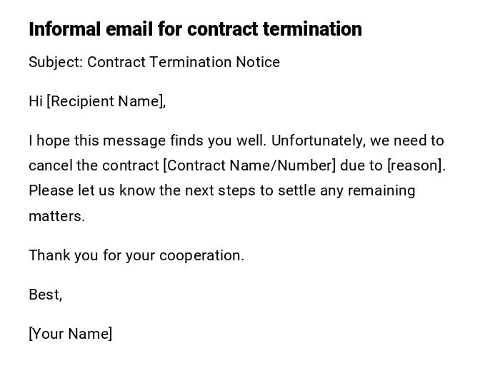 Informal email for contract termination