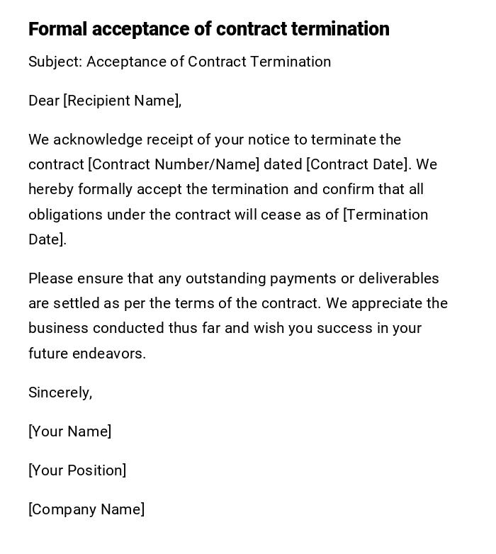 Formal acceptance of contract termination