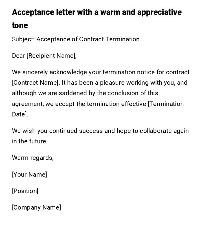 Acceptance letter with a warm and appreciative tone