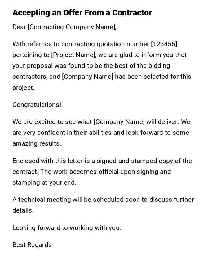 Accepting an Offer From a Contractor