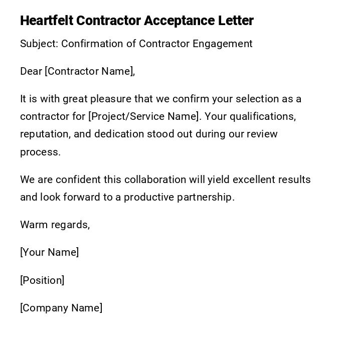 Heartfelt Contractor Acceptance Letter