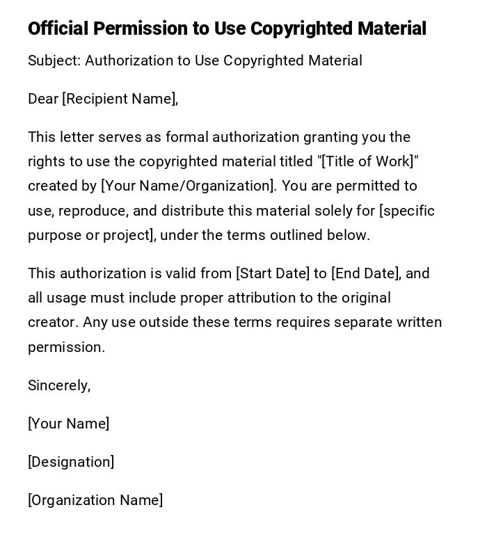 Official Permission to Use Copyrighted Material