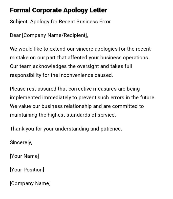 Formal Corporate Apology Letter