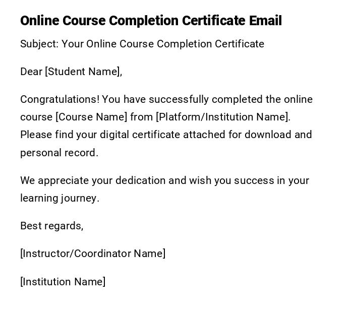 Online Course Completion Certificate Email