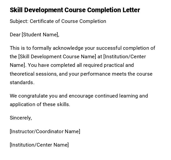Skill Development Course Completion Letter