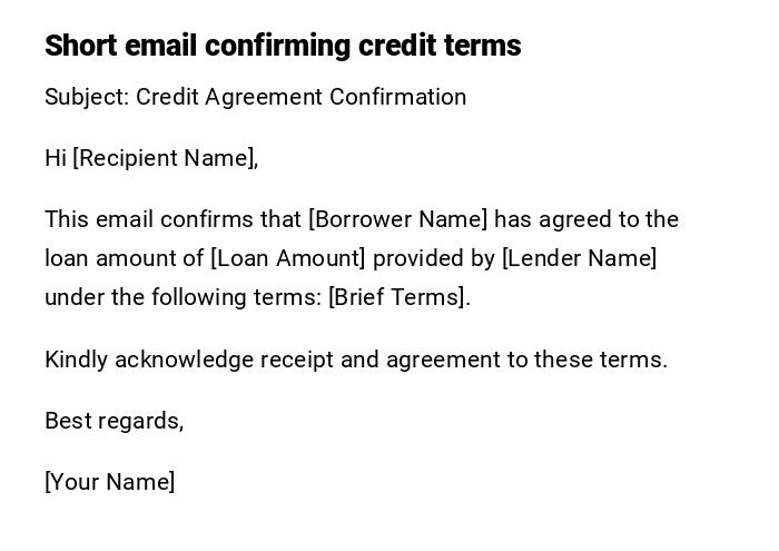 Short email confirming credit terms