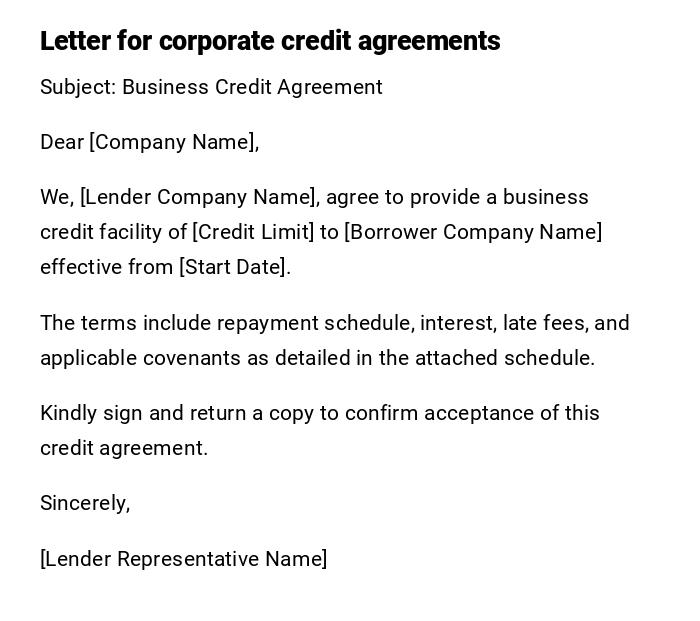 Letter for corporate credit agreements