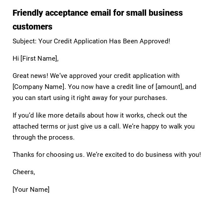 Friendly acceptance email for small business customers