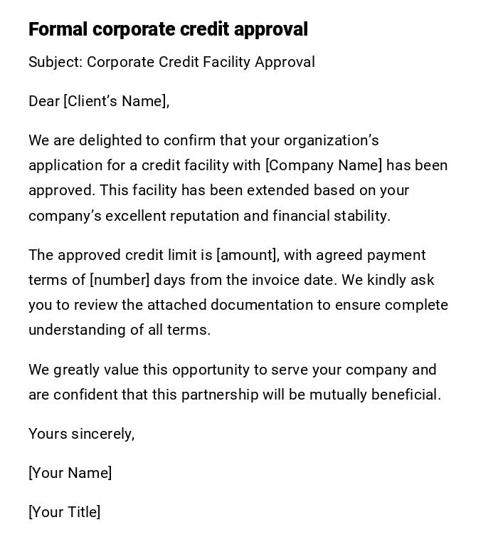 Formal corporate credit approval
