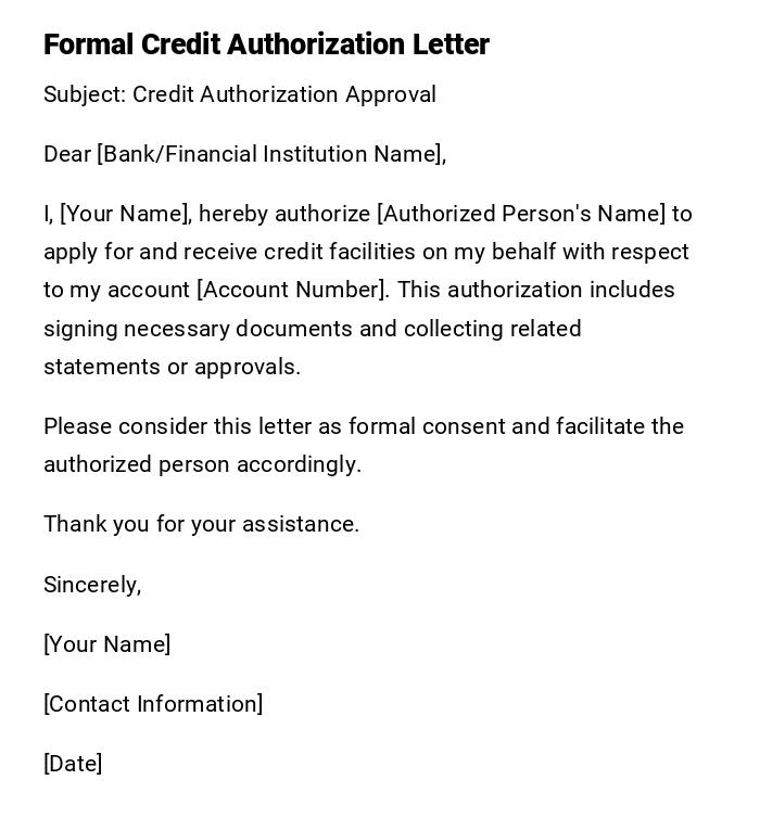 Formal Credit Authorization Letter