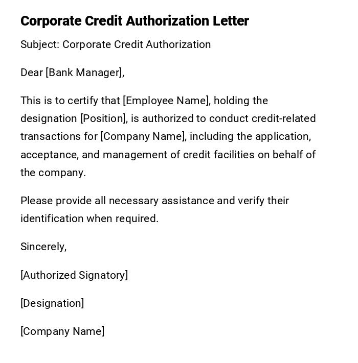 Corporate Credit Authorization Letter