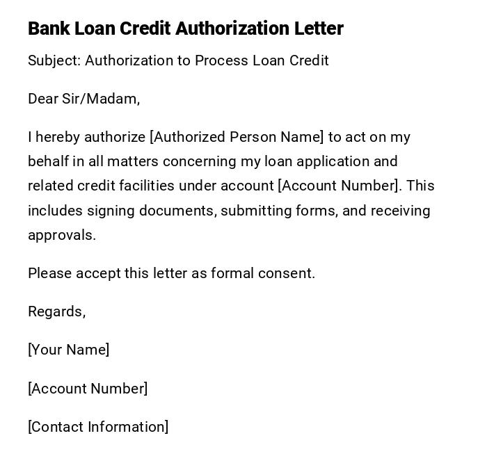 Bank Loan Credit Authorization Letter