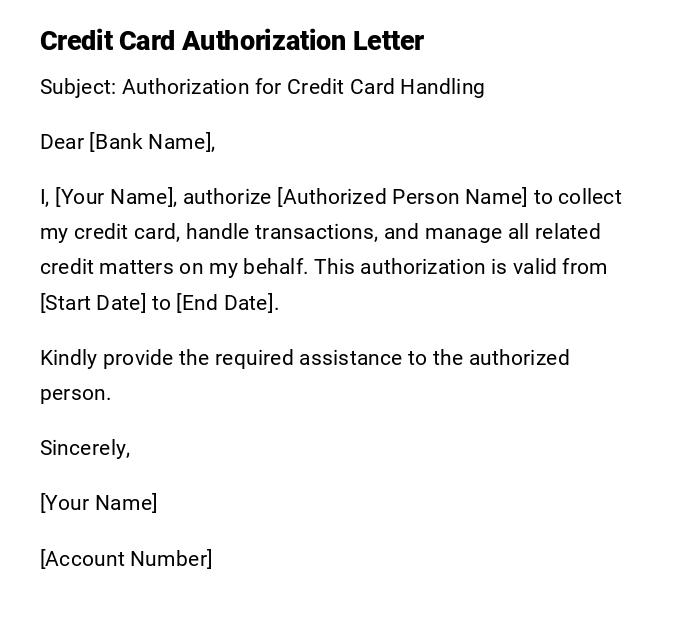 Credit Card Authorization Letter