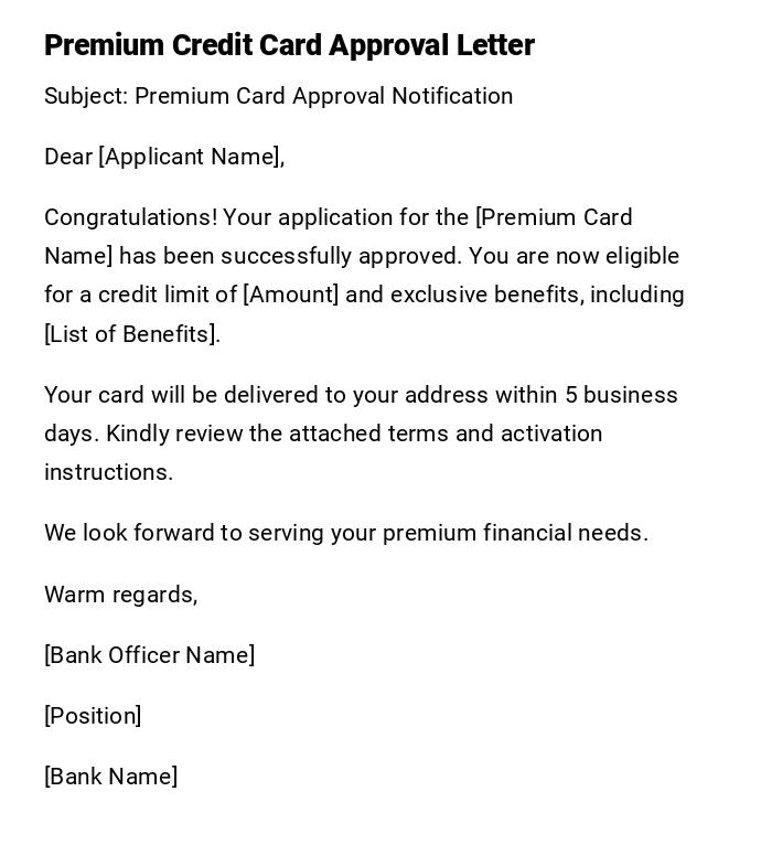 Premium Credit Card Approval Letter Premium Credit Card Approval Letter