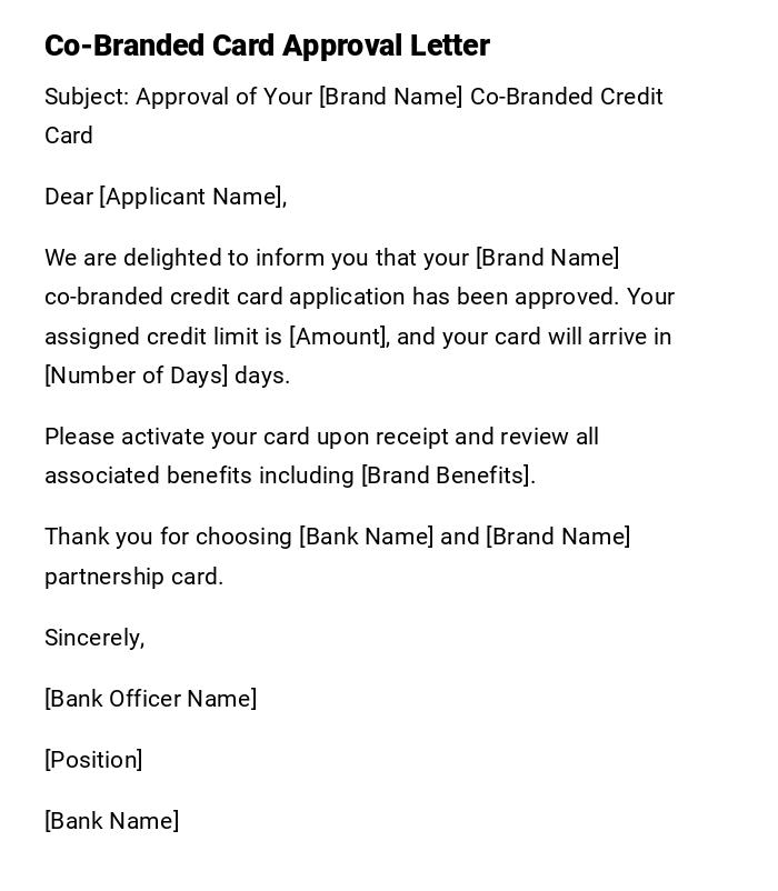 Co-Branded Card Approval Letter Co-Branded Card Approval Letter