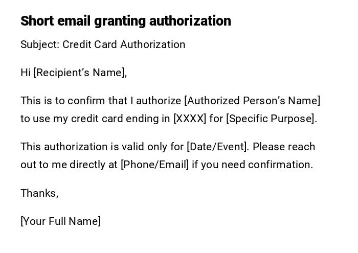 Short email granting authorization