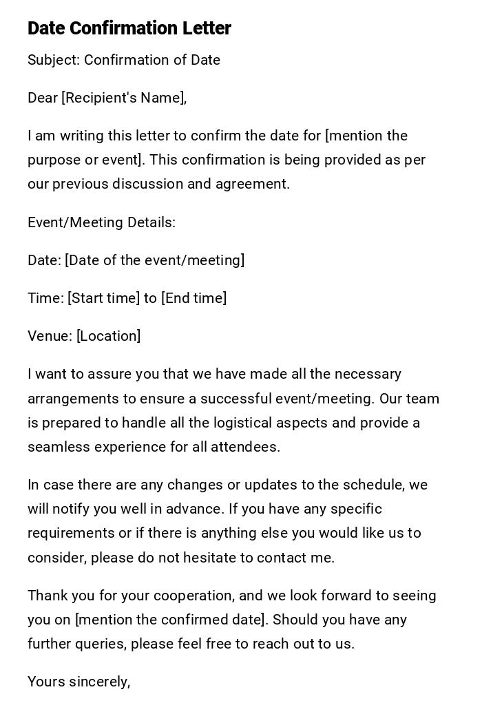 Date Confirmation Letter
