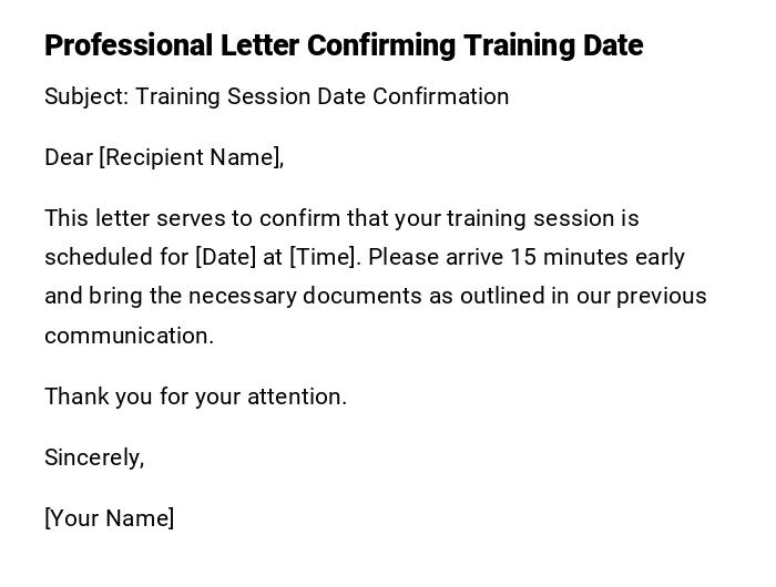 Professional Letter Confirming Training Date