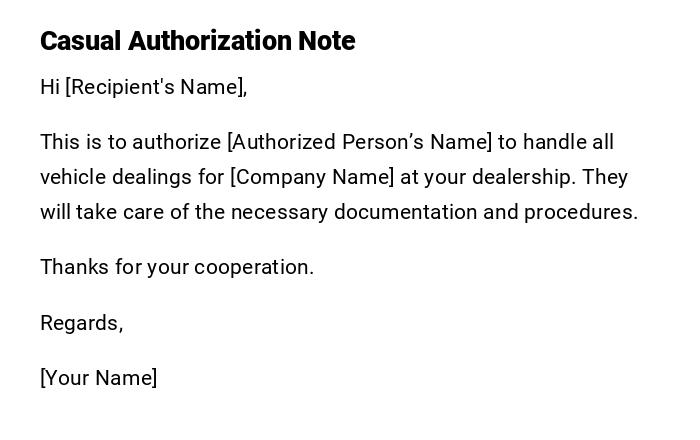 Casual Authorization Note
