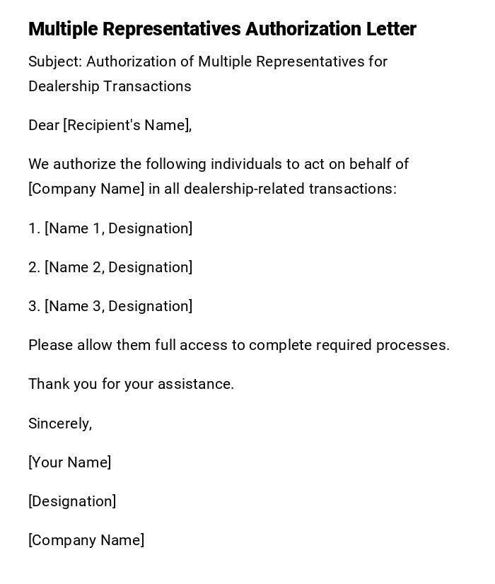 Multiple Representatives Authorization Letter