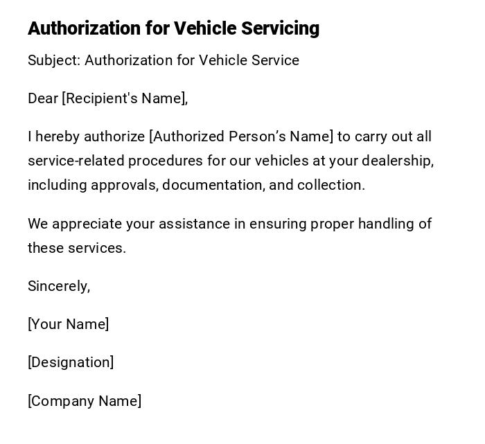 Authorization for Vehicle Servicing