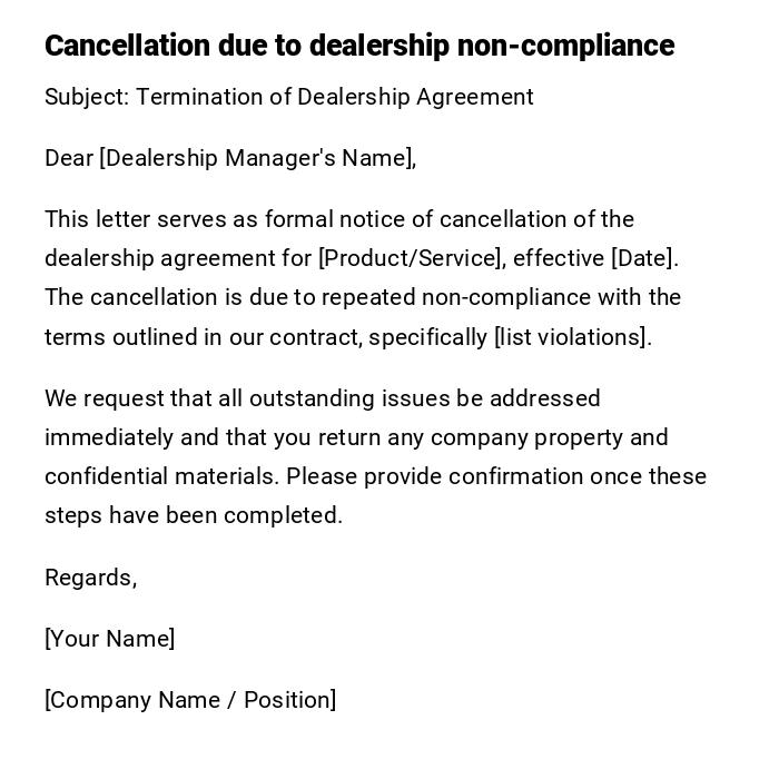 Cancellation due to dealership non-compliance